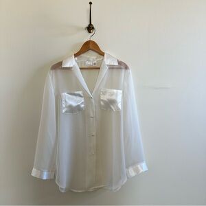 Y2k Fredericks of Hollywood White Sheer Button-Up Blouse- fits up to L
